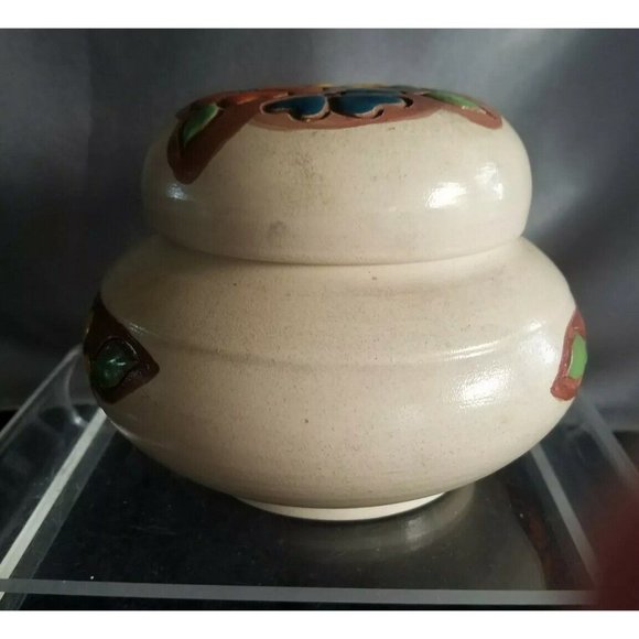 South America Handcrafted Pottery Ginger Jar with lid enamel flowers - Picture 5 of 9